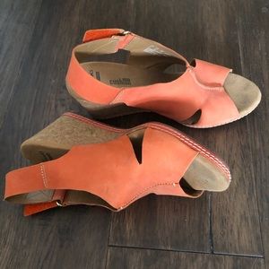 Orange Leather Clark’s wedge sandal